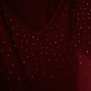 Red Vneck Sweater with Gold Accents